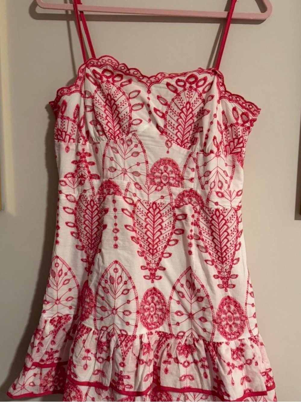White Dress with Pink Embroidery